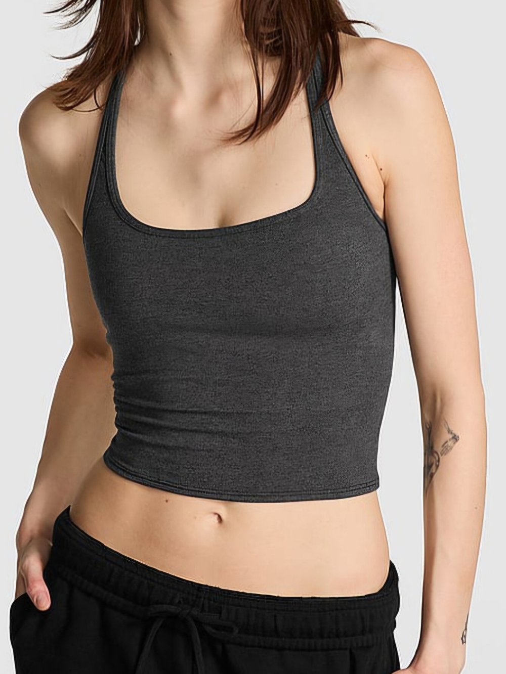 PINK Victoria's Secret Grey Racerback Cropped Tank with Padded Shelf Bra-XXL NWT